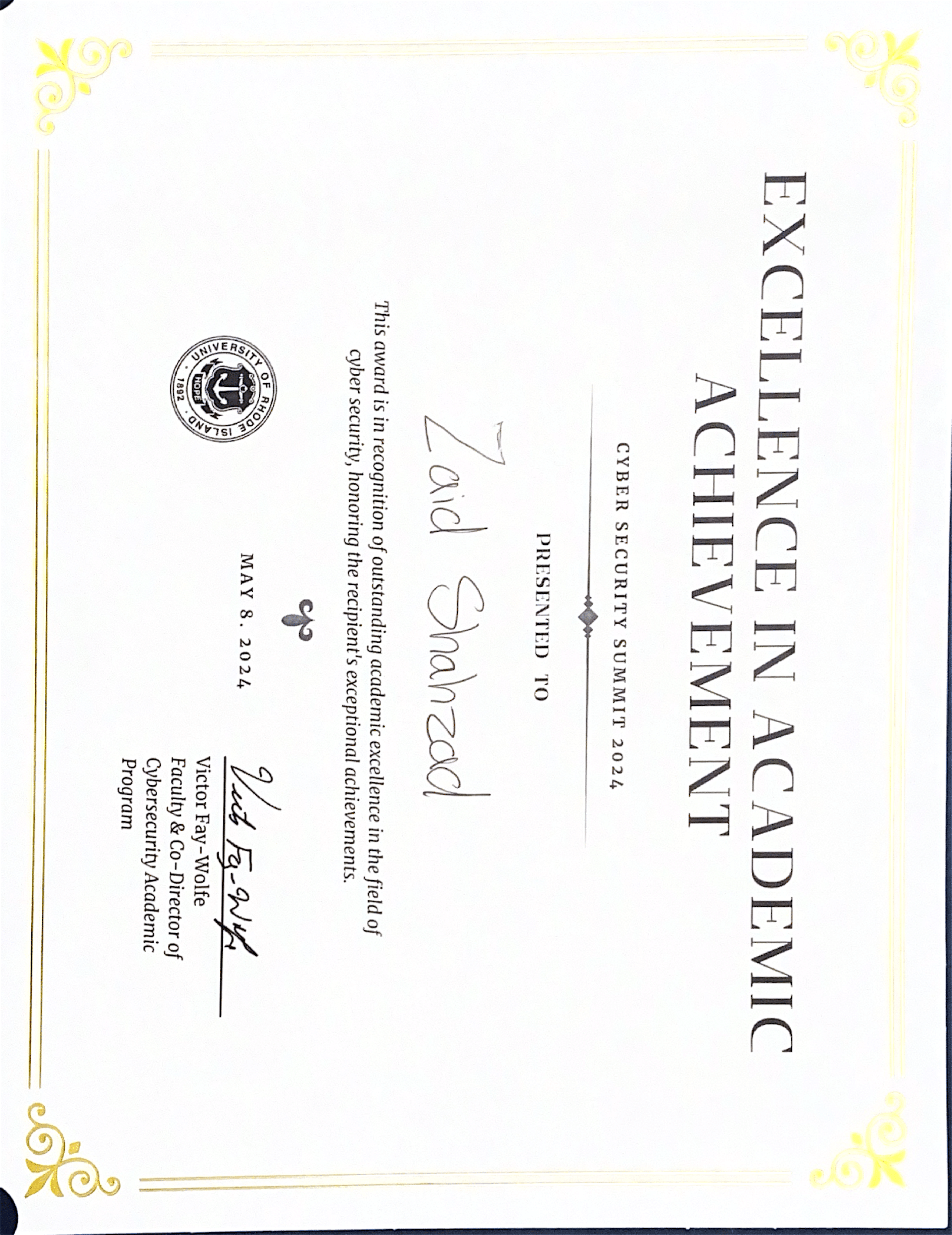 Cyber Security Summit 2024 - 1st Place Certificate