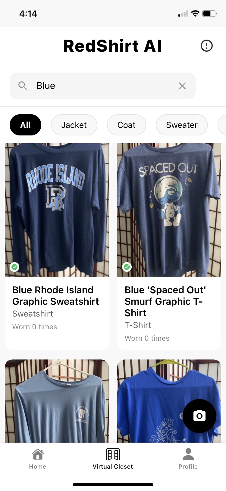 RedShirt AI - Smart Closet Management Screen